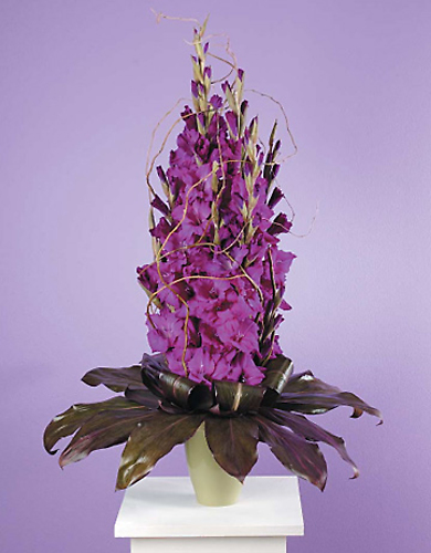 Stylized Purple Gladiolus with Ti Leaves