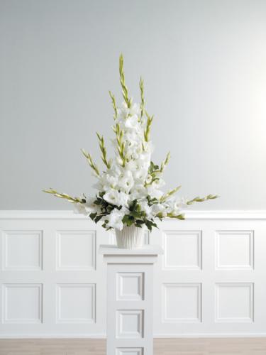 White Gladiolus Pedestal Arrangement